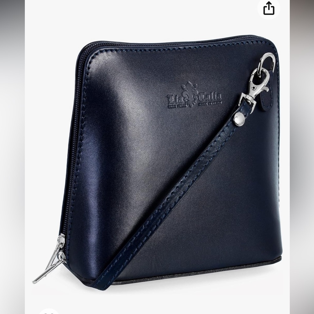 VERA PELLE Navy Blue Small Medium Leather CrossBody Bag Purse Silver Hardware - Picture 14 of 15